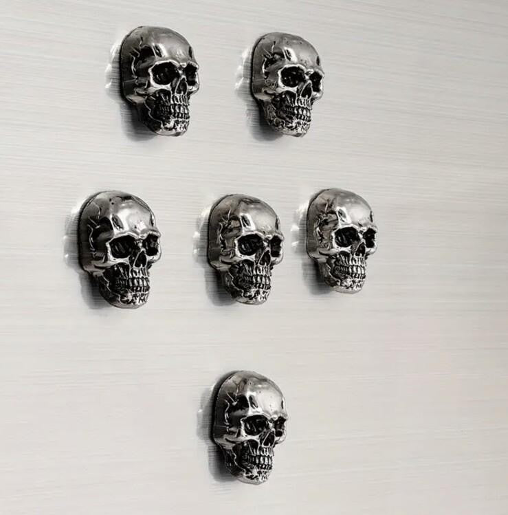 6 x Metal Gothic Skull Set Fridge Magnets Stainless Steel Premium Gift UK