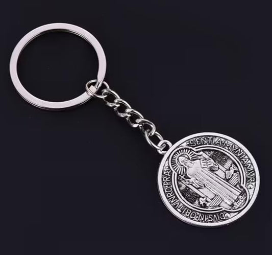 Mini Metal Saint Benedict Medal Charm Religious Keyring Premium Keychain Gift UK
