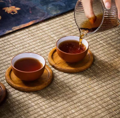 1 x Wooden Carved Round Shaped Coaster Tabletop Coffee Drink Rustic Tray