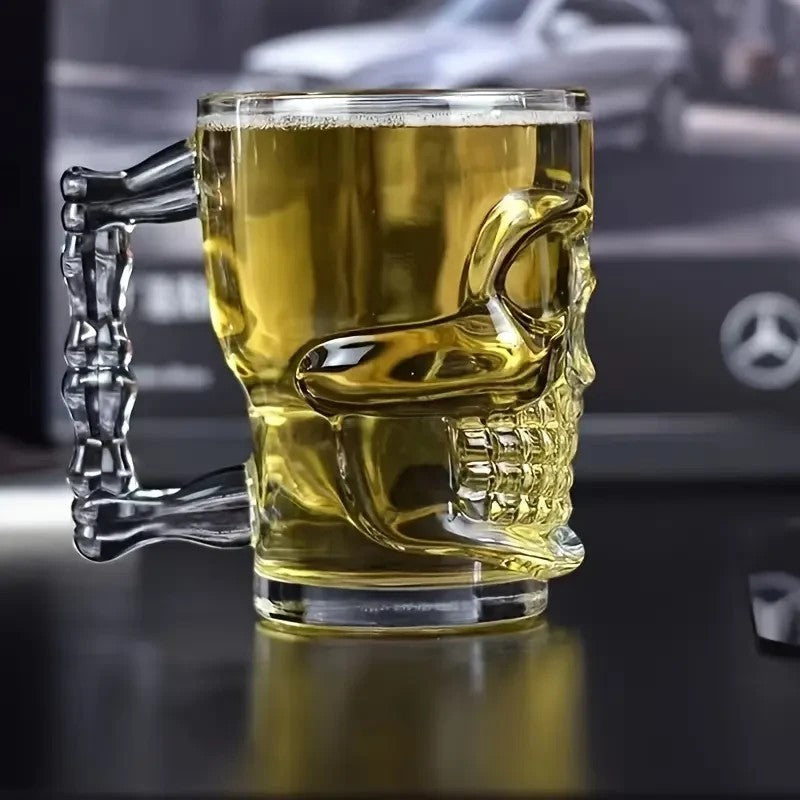 Skull Shaped 500ml Pint Glass Drinking Beer Mug Gift UK
