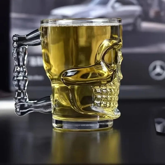 Skull Shaped 500ml Pint Glass Drinking Beer Mug Gift UK