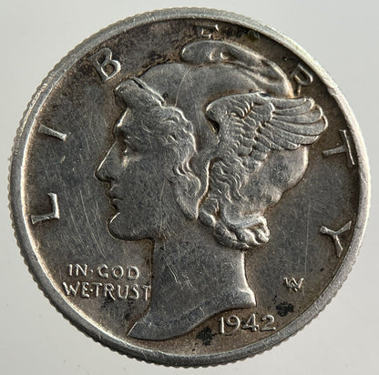 1942 - D US USA Mercury Dime Silver Coin | Very High Grade