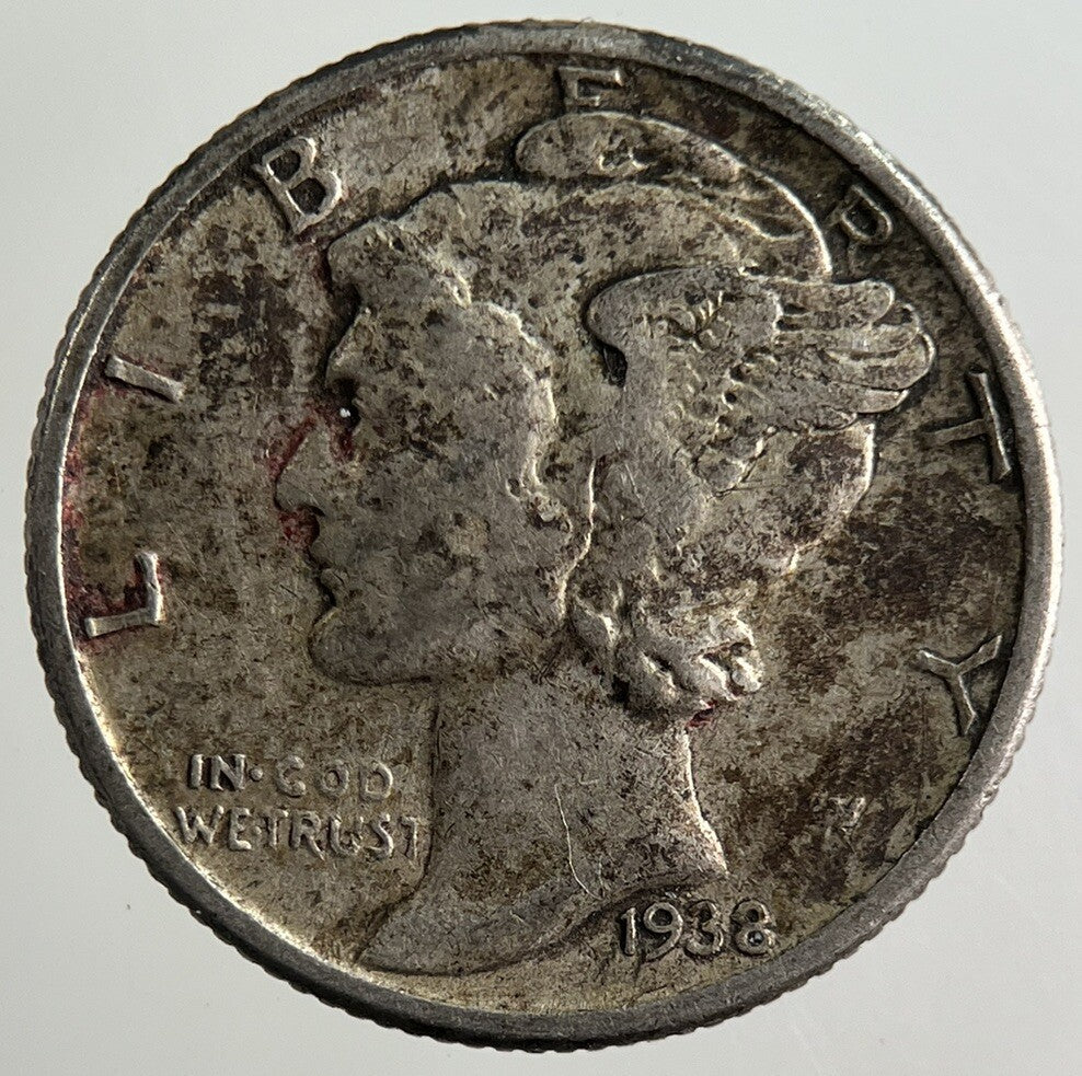 1938 US USA Mercury Dime Silver Coin | Fine Collectable Grade