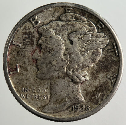 1938 US USA Mercury Dime Silver Coin | Fine Collectable Grade