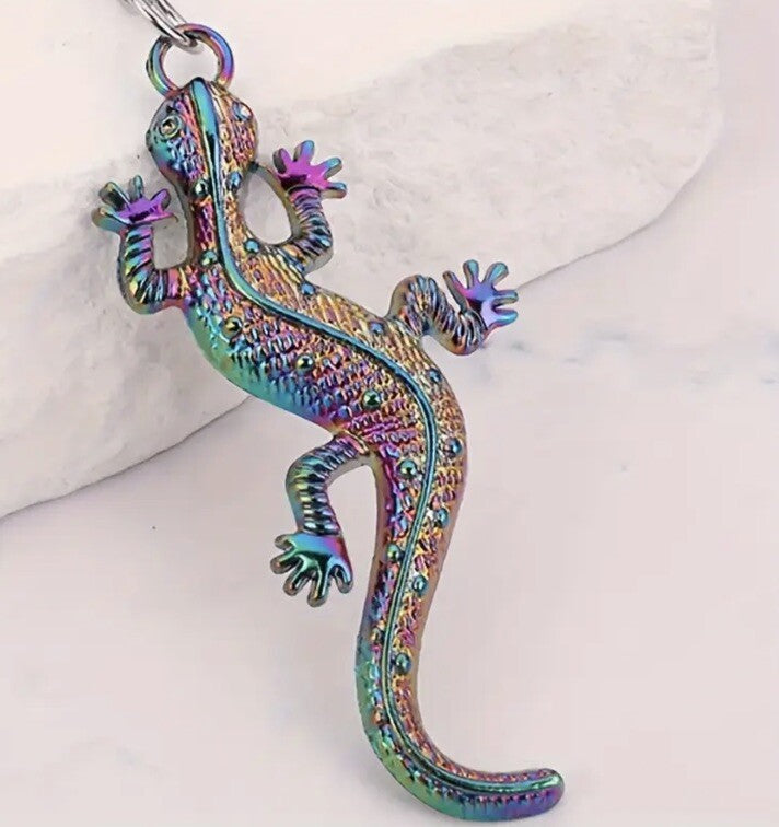 Multicoloured Metal Lizard Shaped Keyring Premium Keychain Gift UK