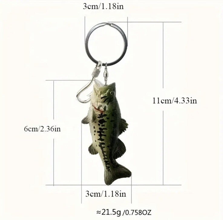 Mini Bass Fish Fishing Shaped Keyring Premium Keychain Gift UK