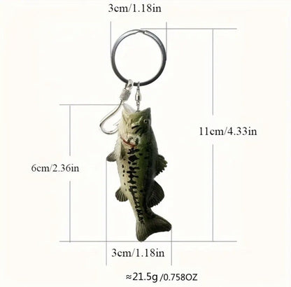 Mini Bass Fish Fishing Shaped Keyring Premium Keychain Gift UK