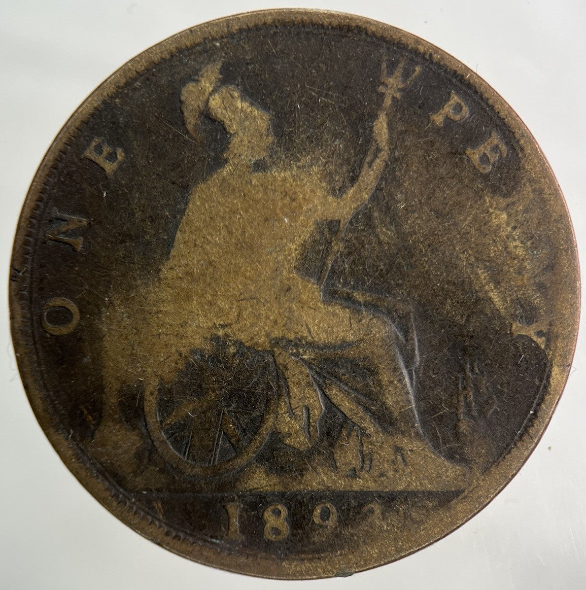 1893 Victoria One Penny Coin | Worn Grade