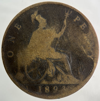 1893 Victoria One Penny Coin | Worn Grade