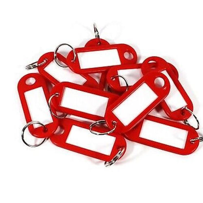 10 x Red Plastic Key - Ring ID Tags Name Label Key Fob Tag - UK Stock