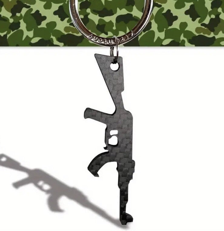Carbon Fiber Assault Rifle Gun Bottle Opener Keyring Premium Keychain Gift UK