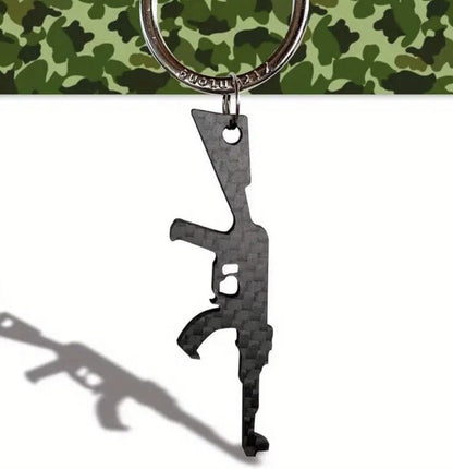 Carbon Fiber Assault Rifle Gun Bottle Opener Keyring Premium Keychain Gift UK