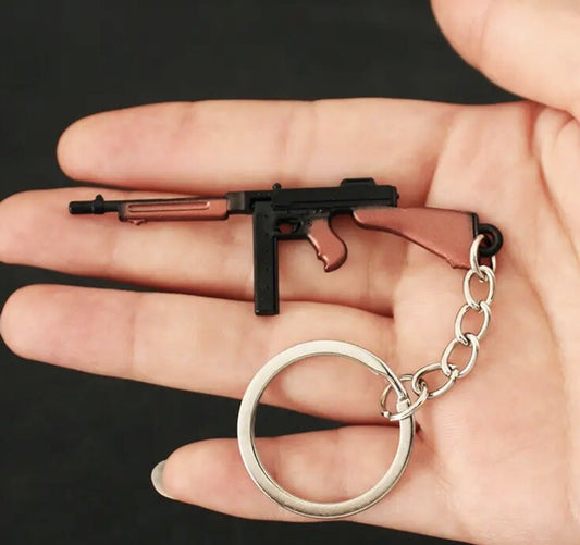 Mini US WWII Tommy Machine Gun Shaped Keyring Premium Keychain Gift UK
