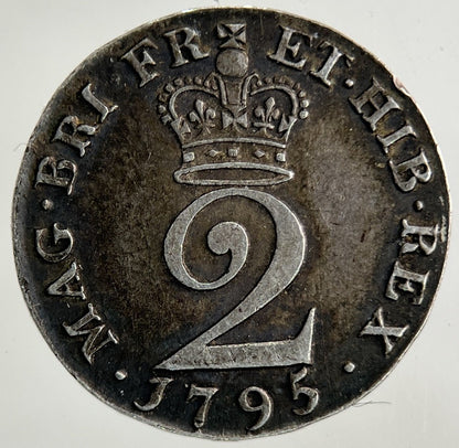 1795 George III 3rd Maundy Two - Pence Silver Coin | Very High Grade