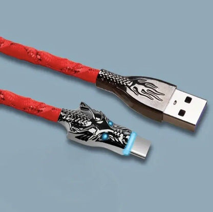 Red Glowing Dragon USB A To Type C Cable 100W Fast Charger Data Transfer 1M