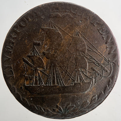 1791 Liverpool Half - Penny Token Coin | Fine Collectable Grade | a9348