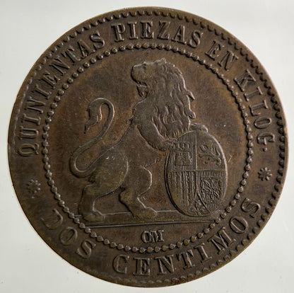 1870 Spain 2 Dos Centimos Coin | Fine Collectable Grade