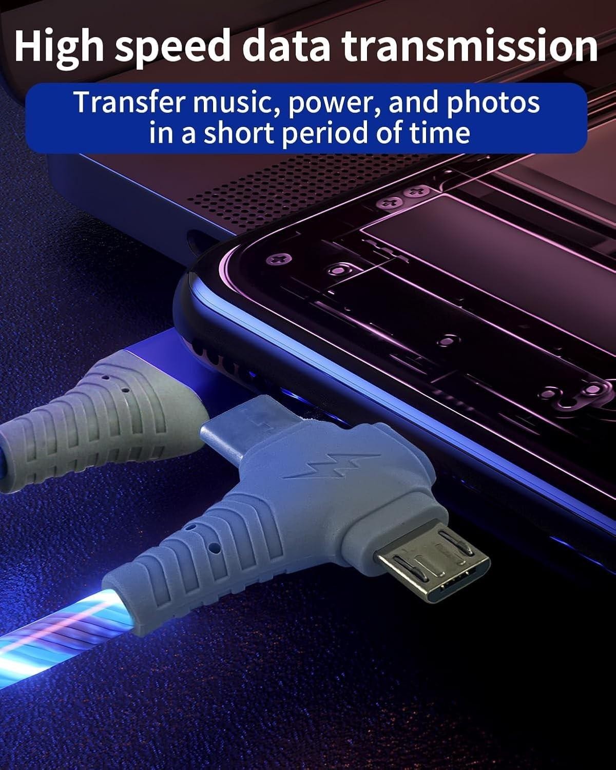 3 in 1 Blue 2M 2 Meter LED USB Cable Multi Charger iPhone Lightening Type C
