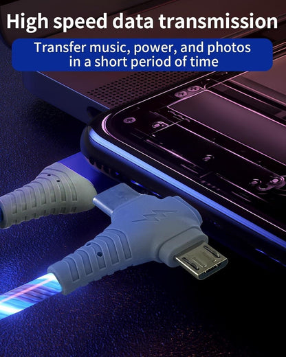 3 in 1 Blue 2M 2 Meter LED USB Cable Multi Charger iPhone Lightening Type C