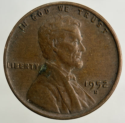 1952 - D US USA Wheat One Cent Coin | Fine Collectable Grade