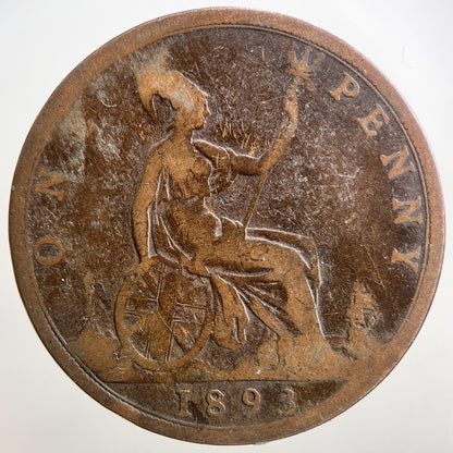 1893 Victoria One Penny Coin | Fair Grade | a2749