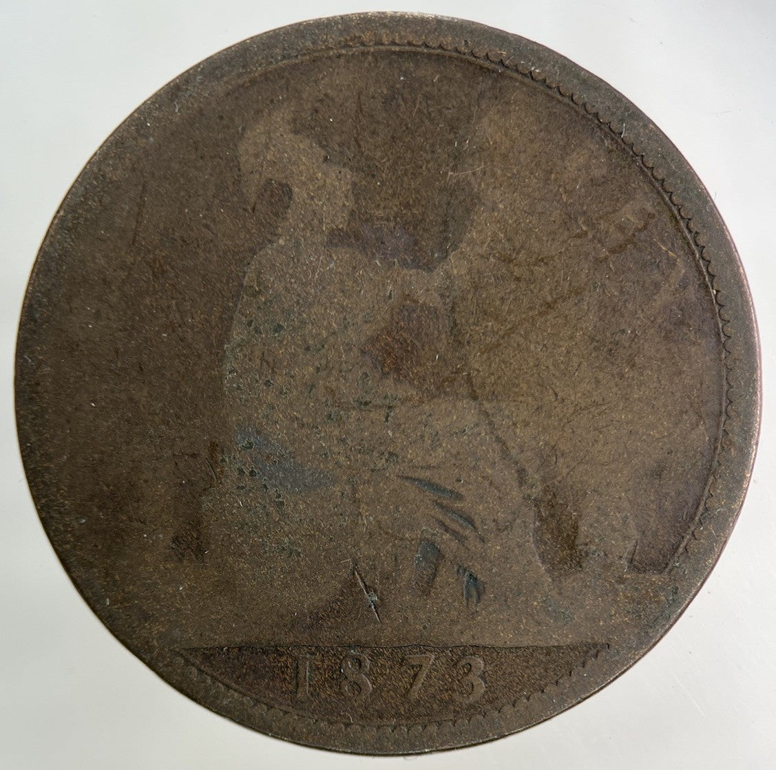 1873 Victoria One Penny Coin | Worn Grade