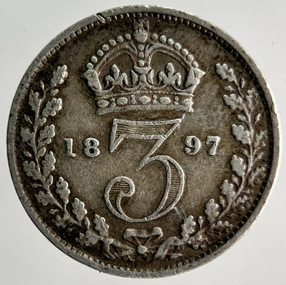 1897 Veiled Head Victoria Threepence Silver Coin | Collectable Grade | a4014