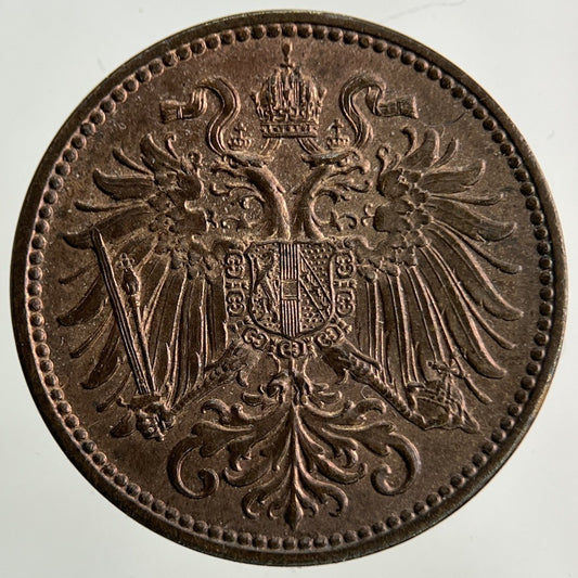 1897 Austria 2 Hellers Coin | Very Fine Grade