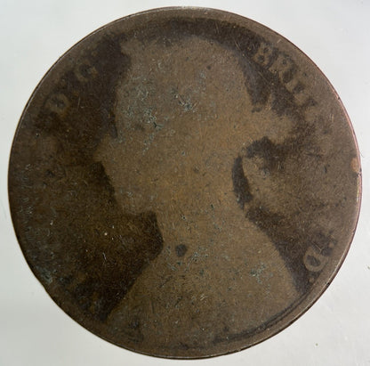 1890 Victoria One Penny Coin | Worn Grade
