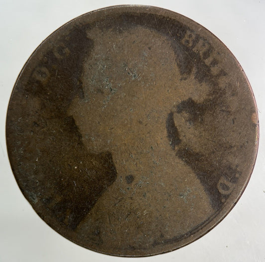 1890 Victoria One Penny Coin | Worn Grade