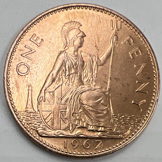 1967 One Penny | British Copper Coin | Extra Fine Grade | a397