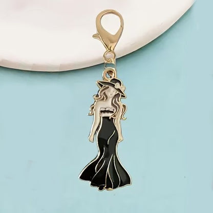 Mini Metal Elegant Lady in Black Dress Keyring Premium Keychain Gift UK