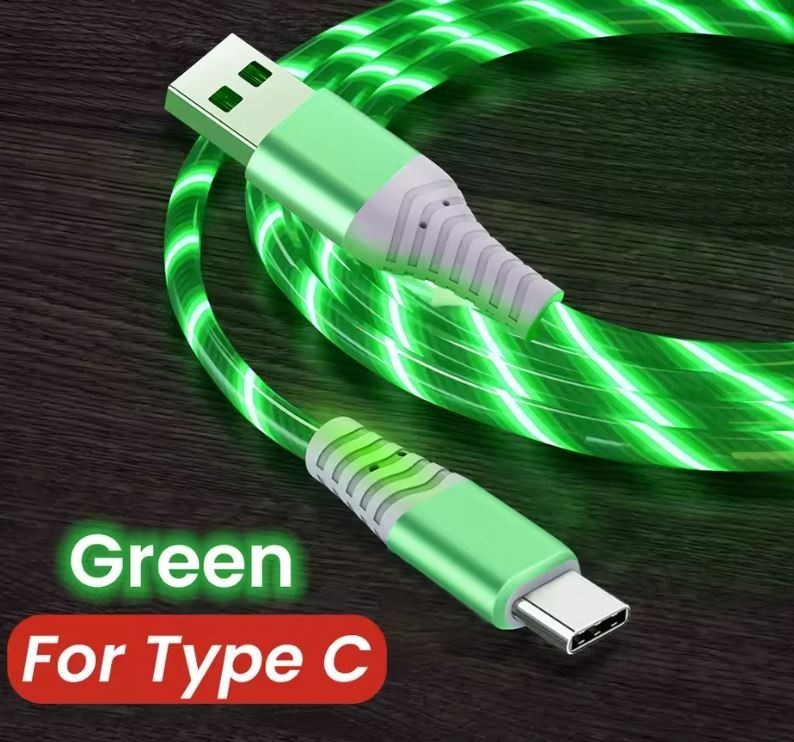 Type - C Green Flowing LED USB Cable Charging Cable Multi Charger iPhone Type C