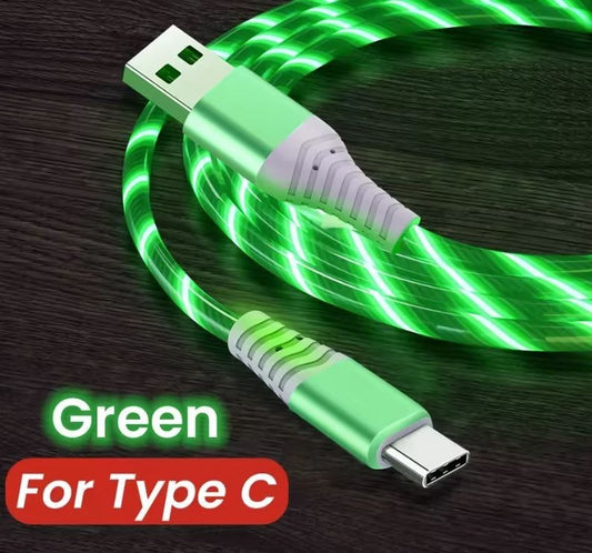 Type - C Green Flowing LED USB Cable Charging Cable Multi Charger iPhone Type C