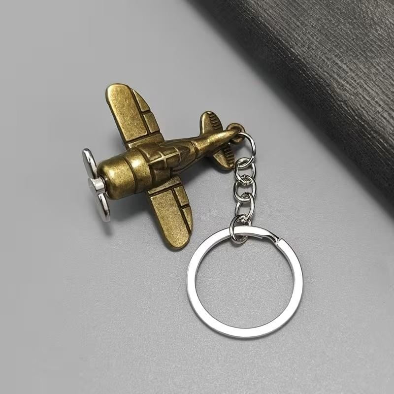 Mini Metal Aeroplane With Rotating Propeller Keyring Premium Keychain Gift UK