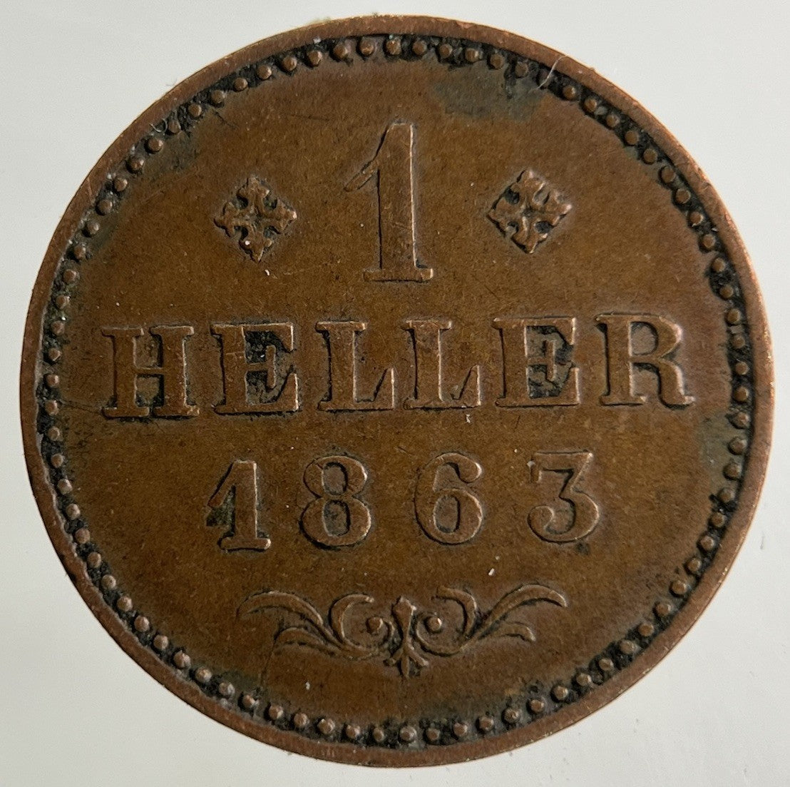 1863 Germany Frankfurt One Heller Coin | Fine Collectable Grade