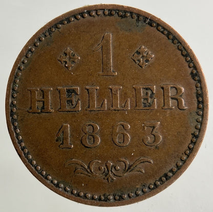 1863 Germany Frankfurt One Heller Coin | Fine Collectable Grade