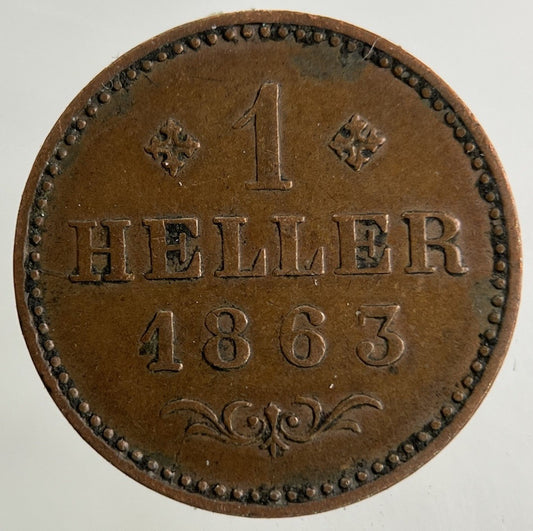 1863 Germany Frankfurt One Heller Coin | Fine Collectable Grade