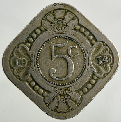 1934 Netherlands 5 Cents Coin | Fine Collectable Grade