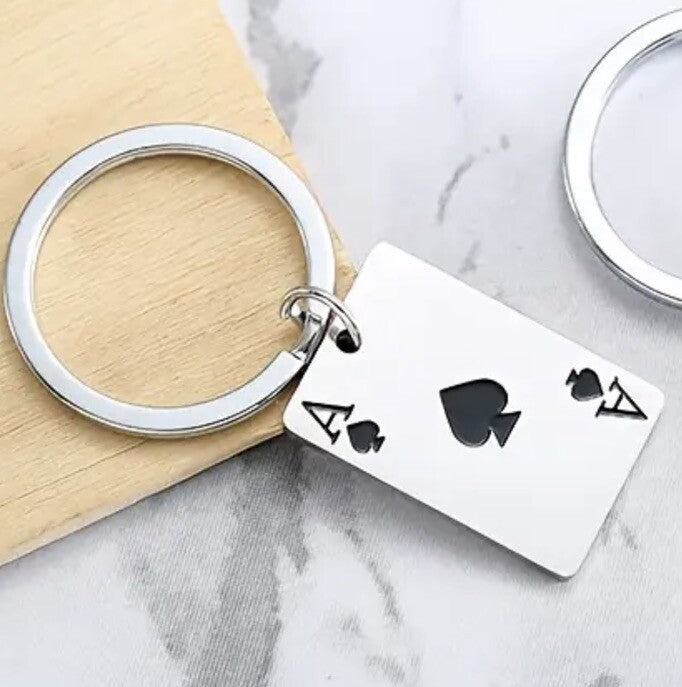 Mini Metal Black Ace Playing Card Keyring Premium Keychain Gift UK