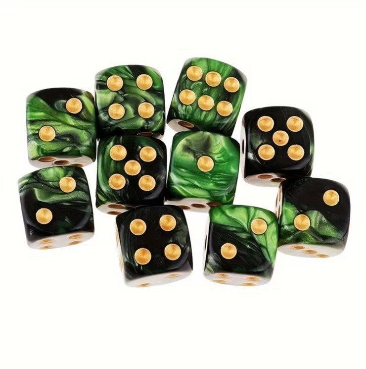 12 x Green / Gold 12mm Dice Dungeons and Dragons RPG Role Playing Board Game