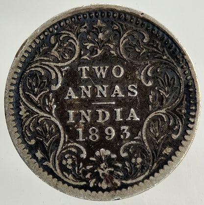 1893 India 2 Annas Silver Coin | Fine Collectable Grade