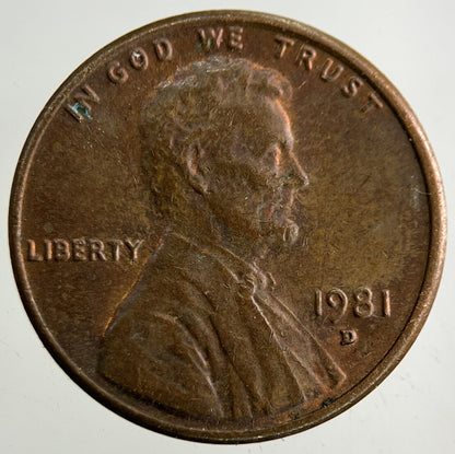1981 - D US USA Lincoln One Cent Coin | Fine Collectable Grade