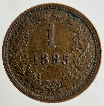 1885 Austria 1 Kreuzer Coin | Fine Collectable Grade