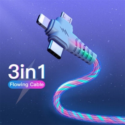 3 in 1 Multi - Coloured LED USB Charging Cable Charger iPhone Lightening Type C