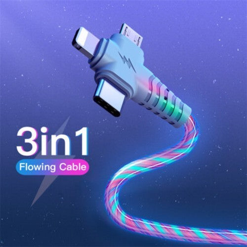 3 in 1 Multi - Coloured LED USB Charging Cable Charger iPhone Lightening Type C