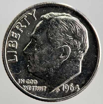1964 - D US USA Roosevelt Dime Silver Coin | Very High Grade