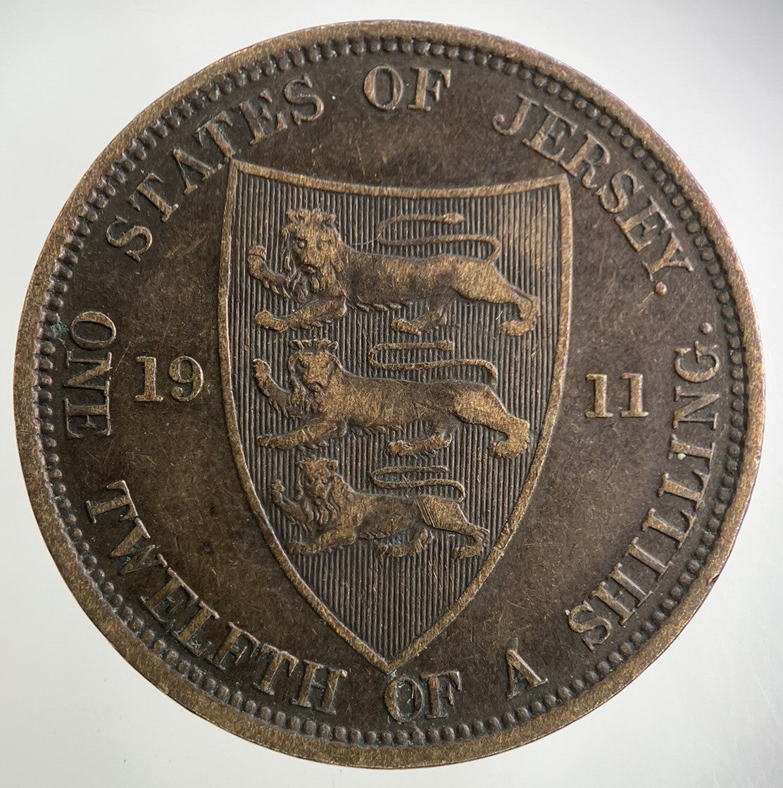 1911 Jersey 1/12 One Twelfth Of A Shilling Coin | Fine Collectable Grade