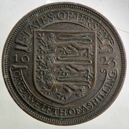 1923 Jersey 1/12 One Twelfth Of A Shilling Coin | Fine Collectable Grade