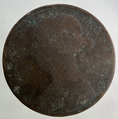 1890 Victoria One Penny Coin | Worn Grade